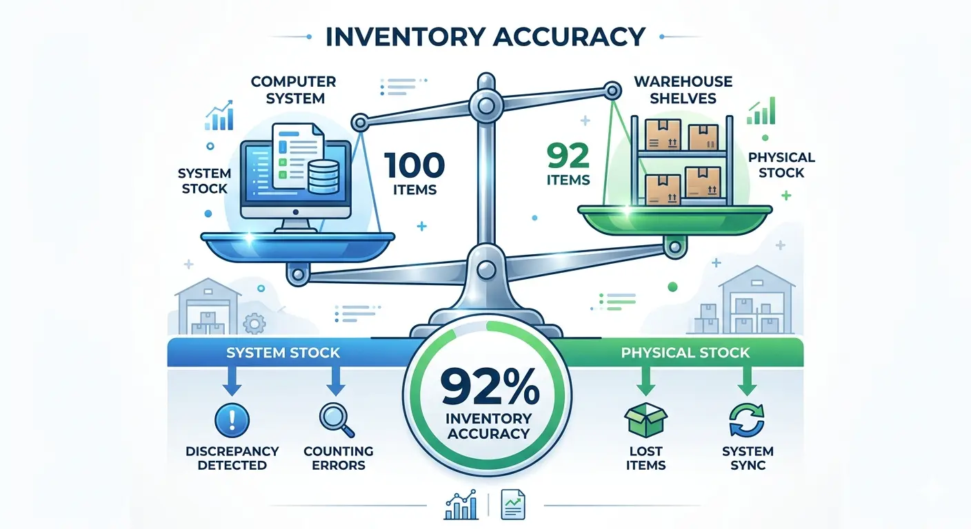 Diagram showing system stock vs physical stock for inventory accuracy