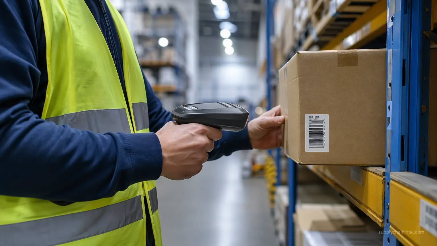Wireless Bluetooth barcode scanner used in warehouse picking